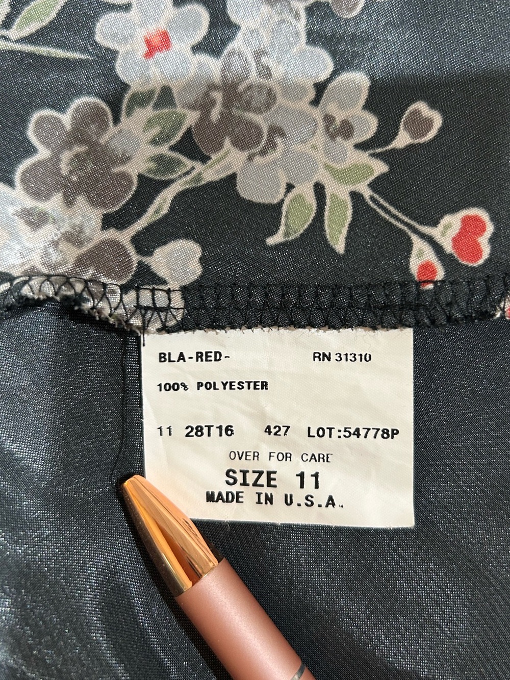 Vtg Y2K A. Byer Floral Butterfly Black Satin Empire Waist Midi Dress Size 11 - Picture 6 of 10